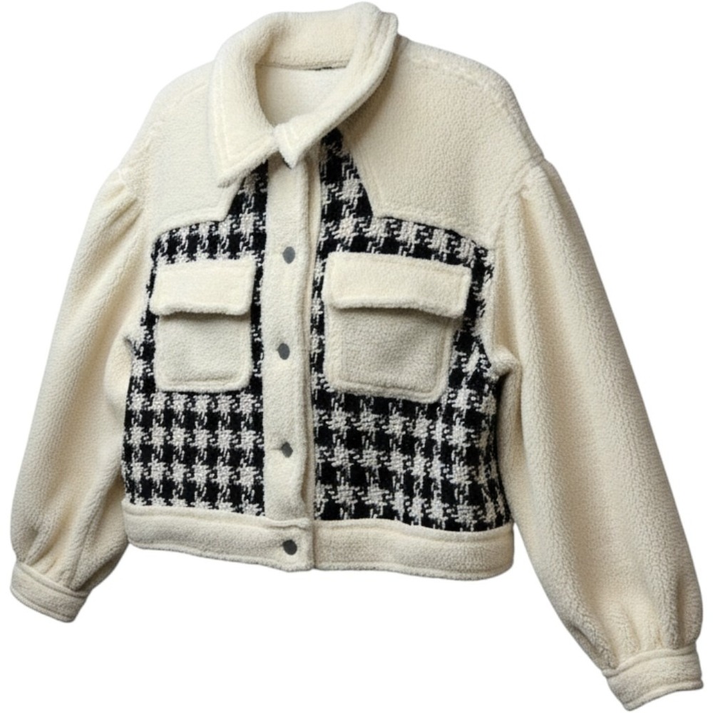 Cream Black Textured Jacket Wide Sleeve Cropped Western Boho Shepra Style